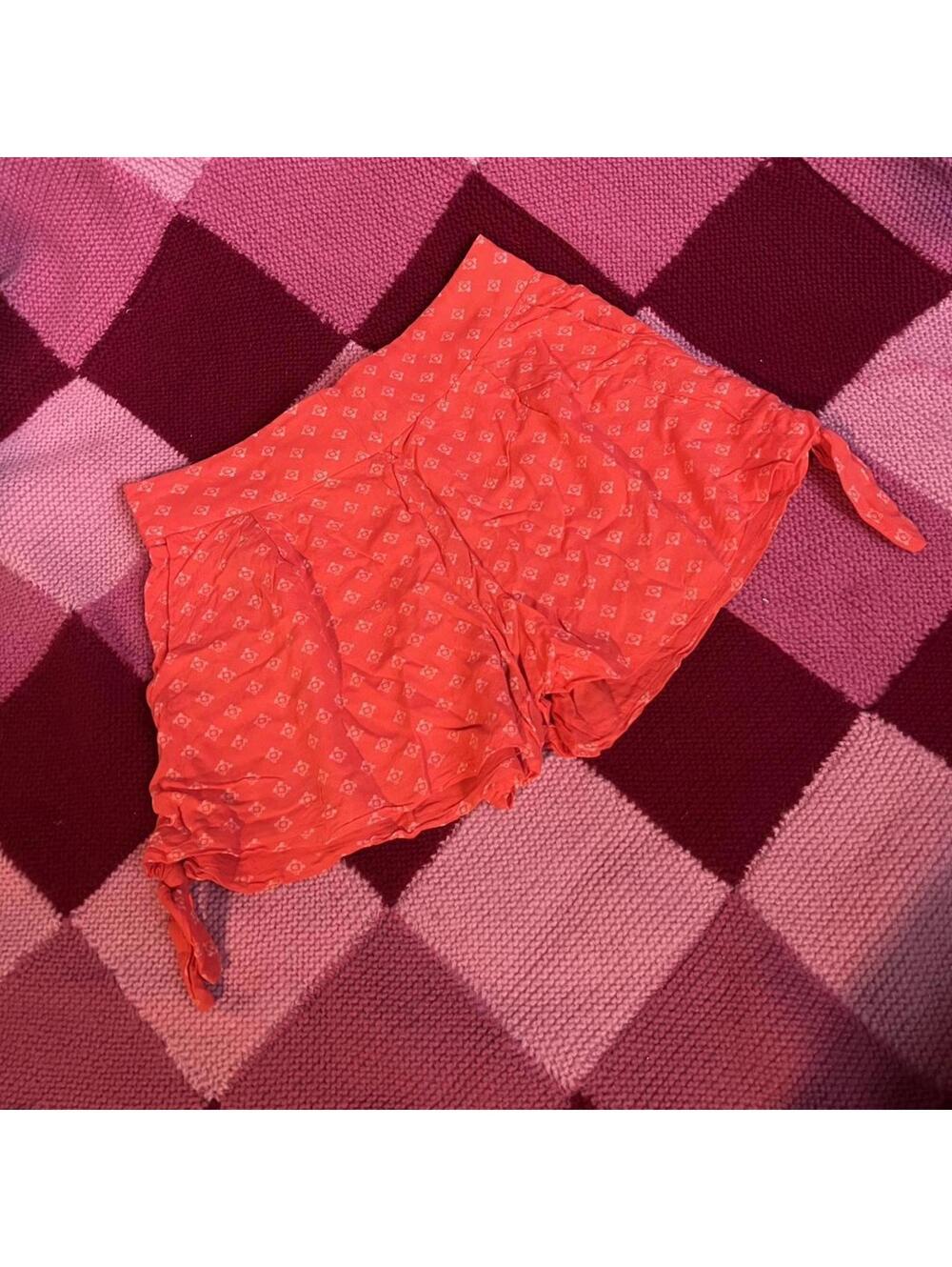 orange boho side tie patterned shorts